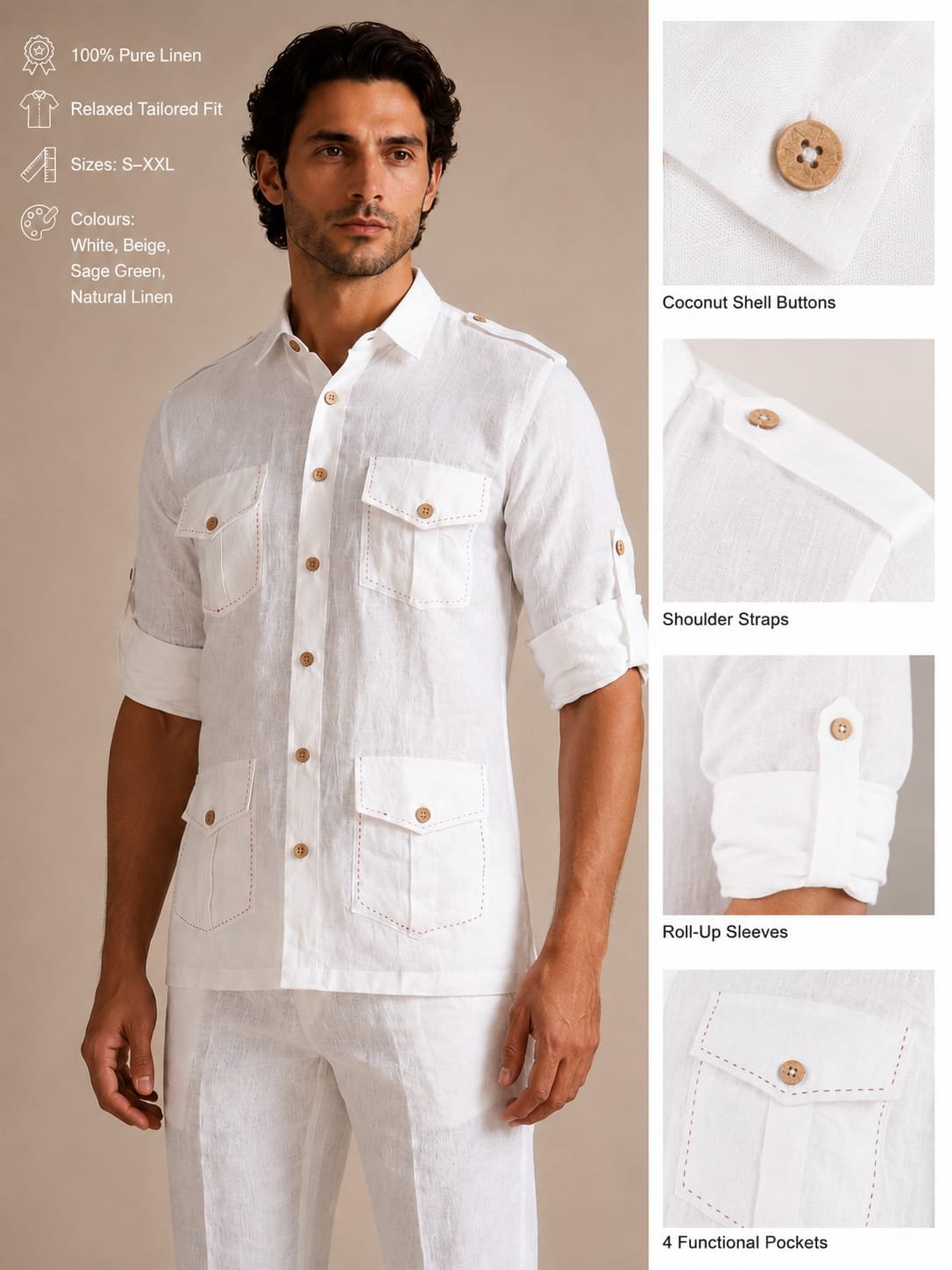 Front View – Breclo Pure Linen Hunting Shirt